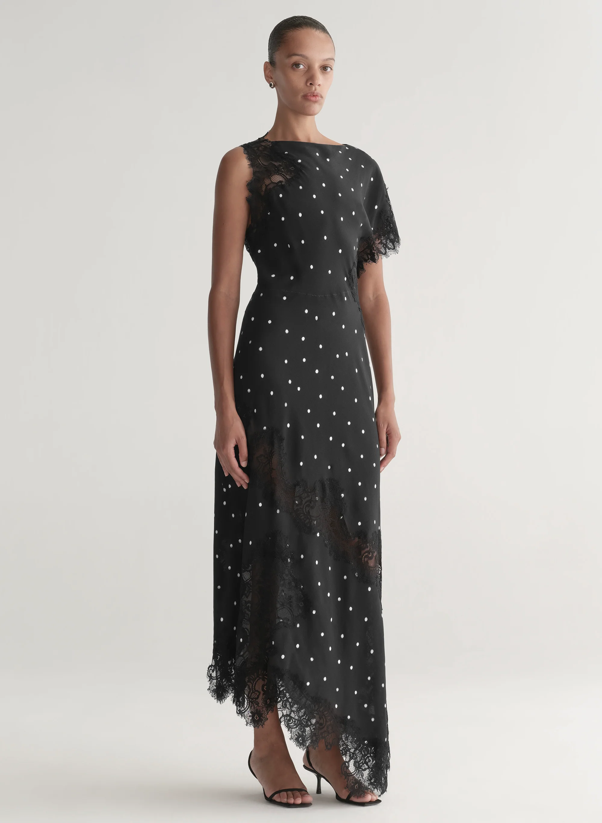 Alessia Polka Dot Crepe and Lace Maxi Dress - Image 3