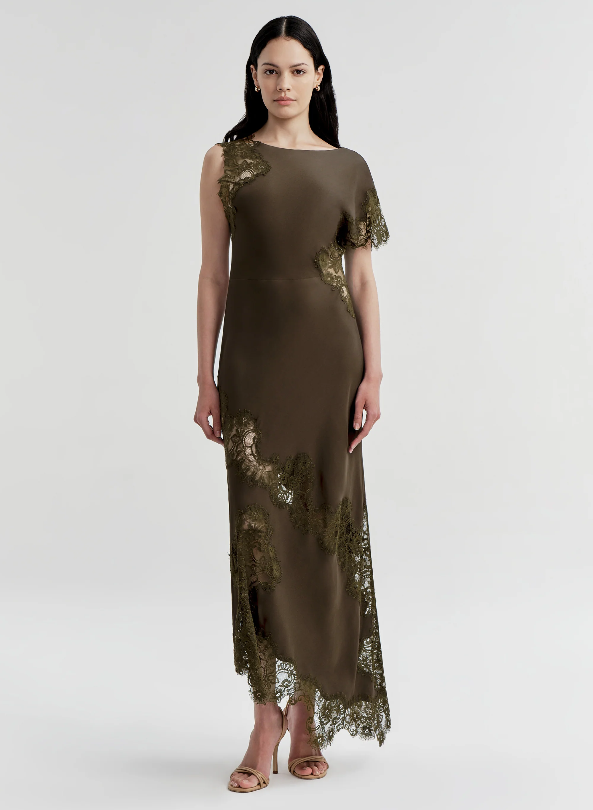 Alessia Textured Satin and Lace Maxi Dress