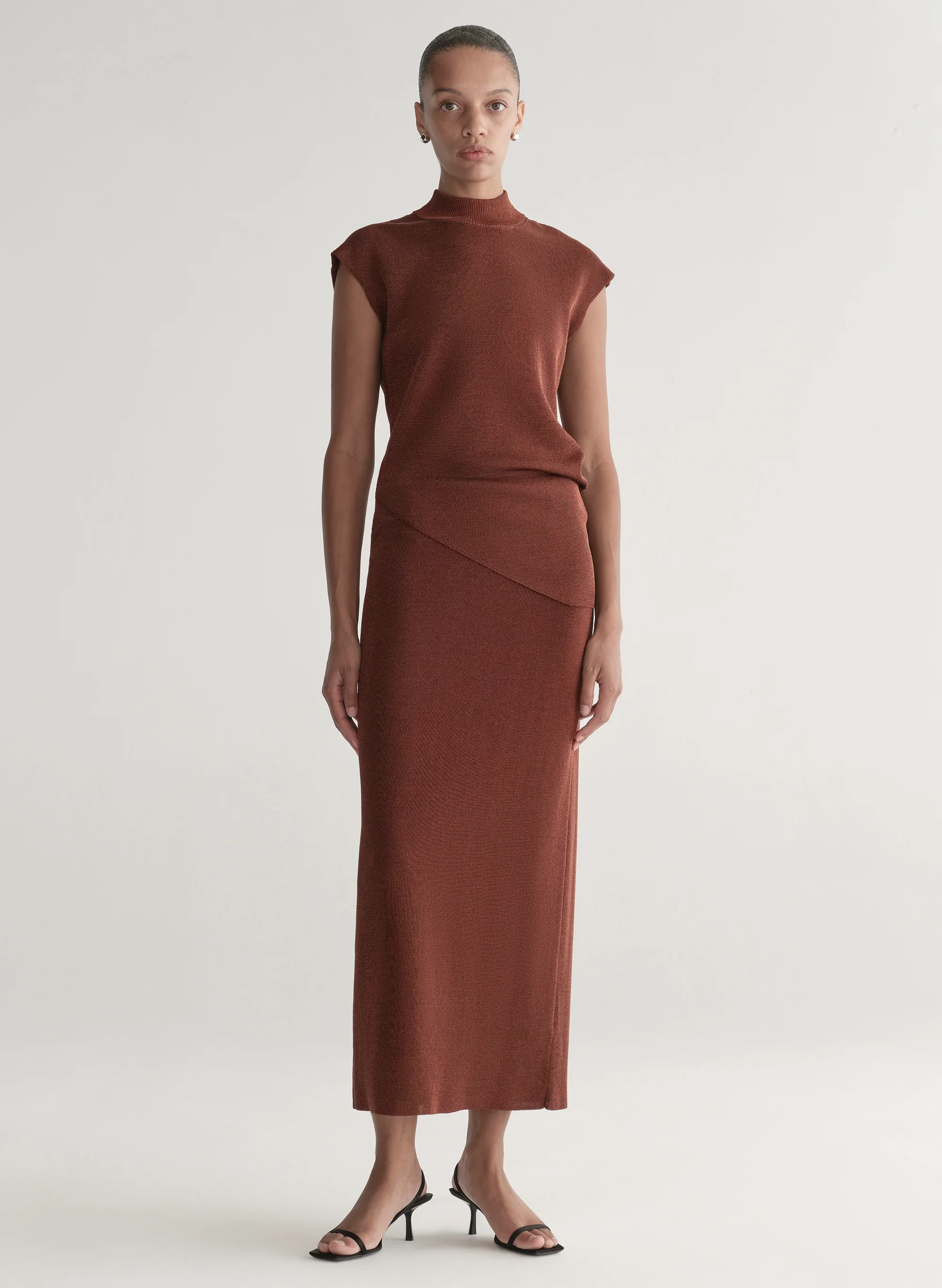 Clover Metallic Knit Midi Skirt