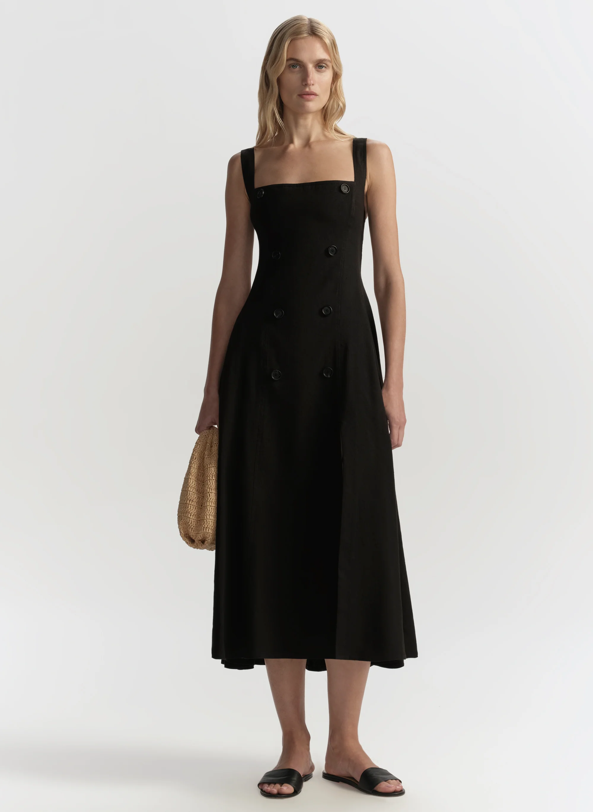 Hayes Button Front Linen Midi Dress