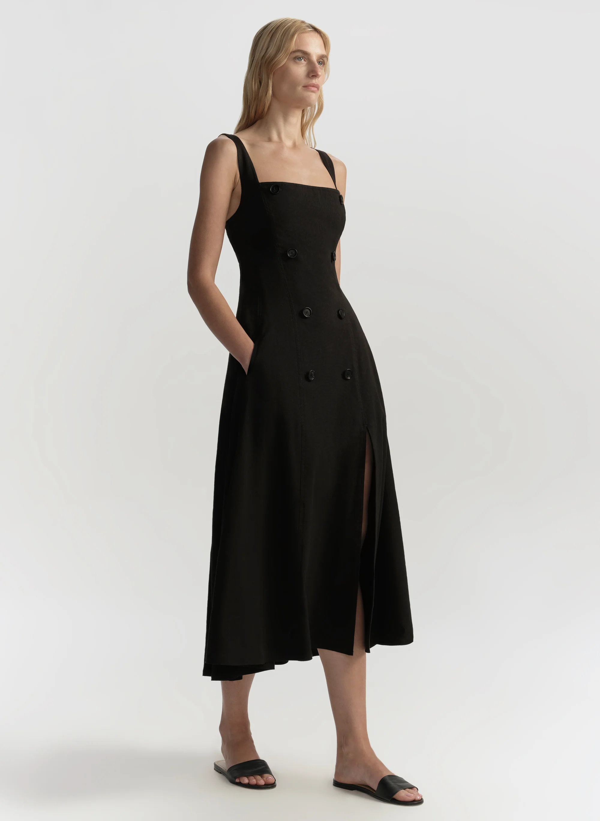 Hayes Button Front Linen Midi Dress - Image 3