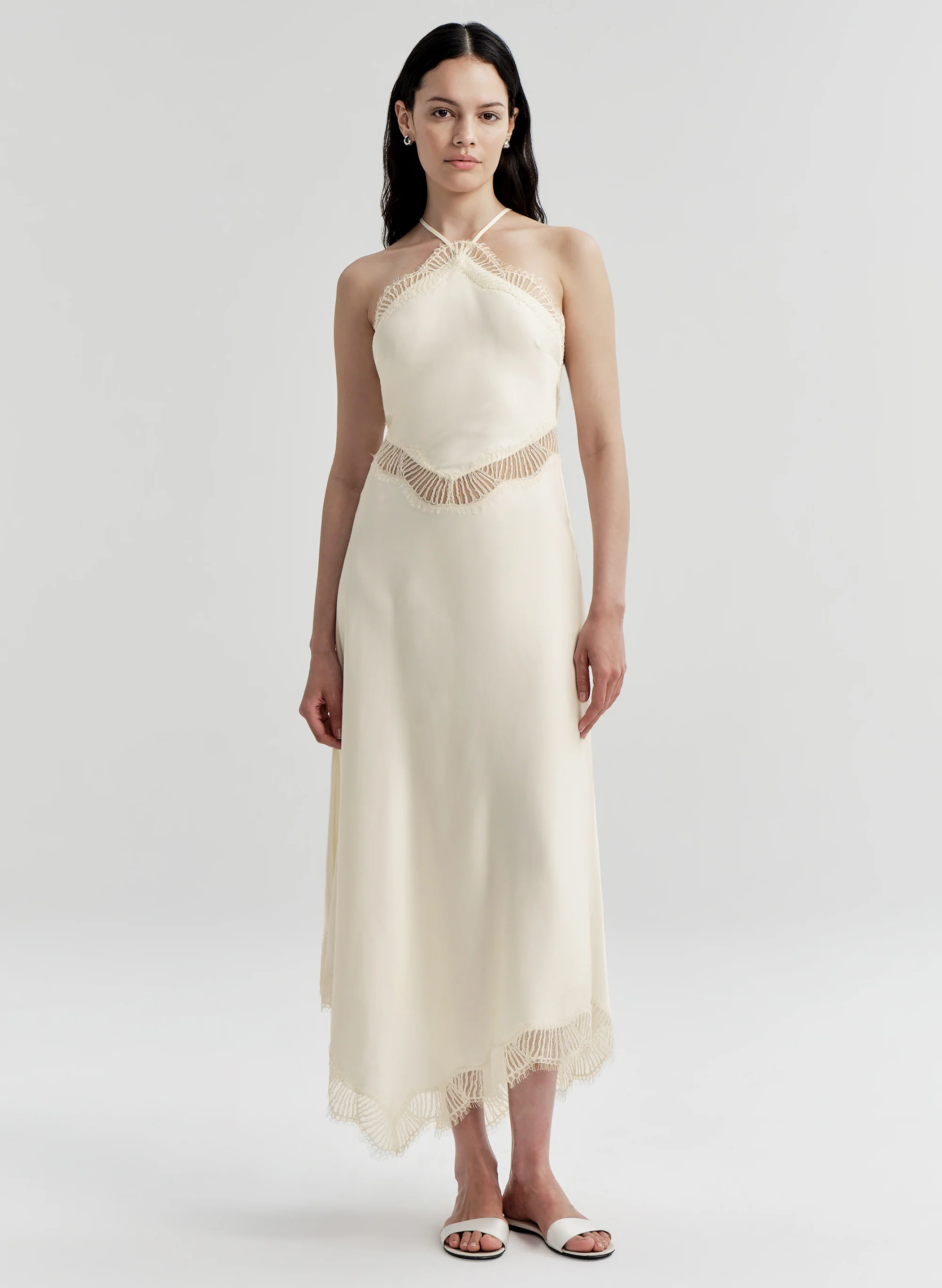 Lucia Satin and Lace Midi Dress