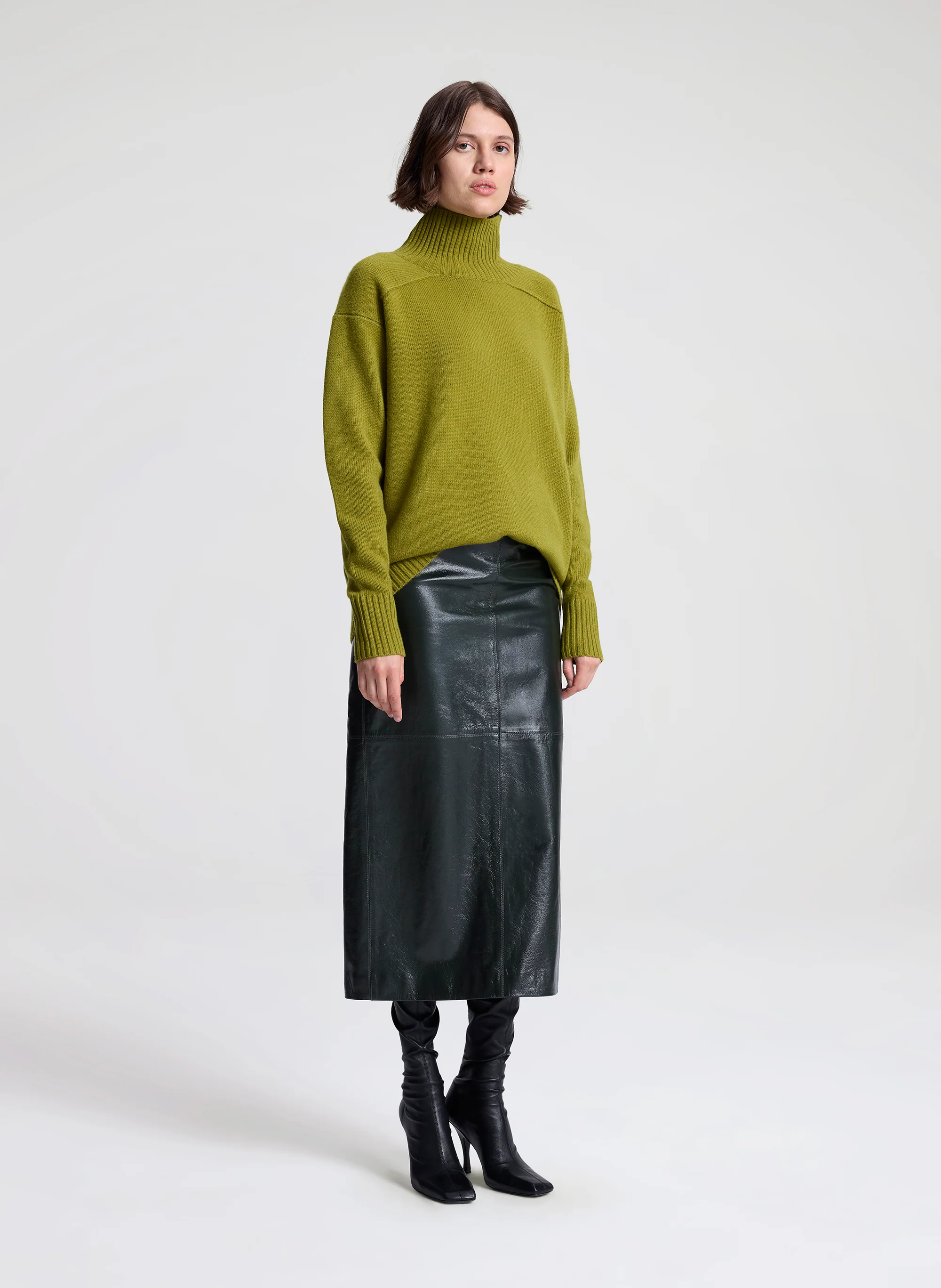 Marta Glossy Leather Midi Skirt - Image 4