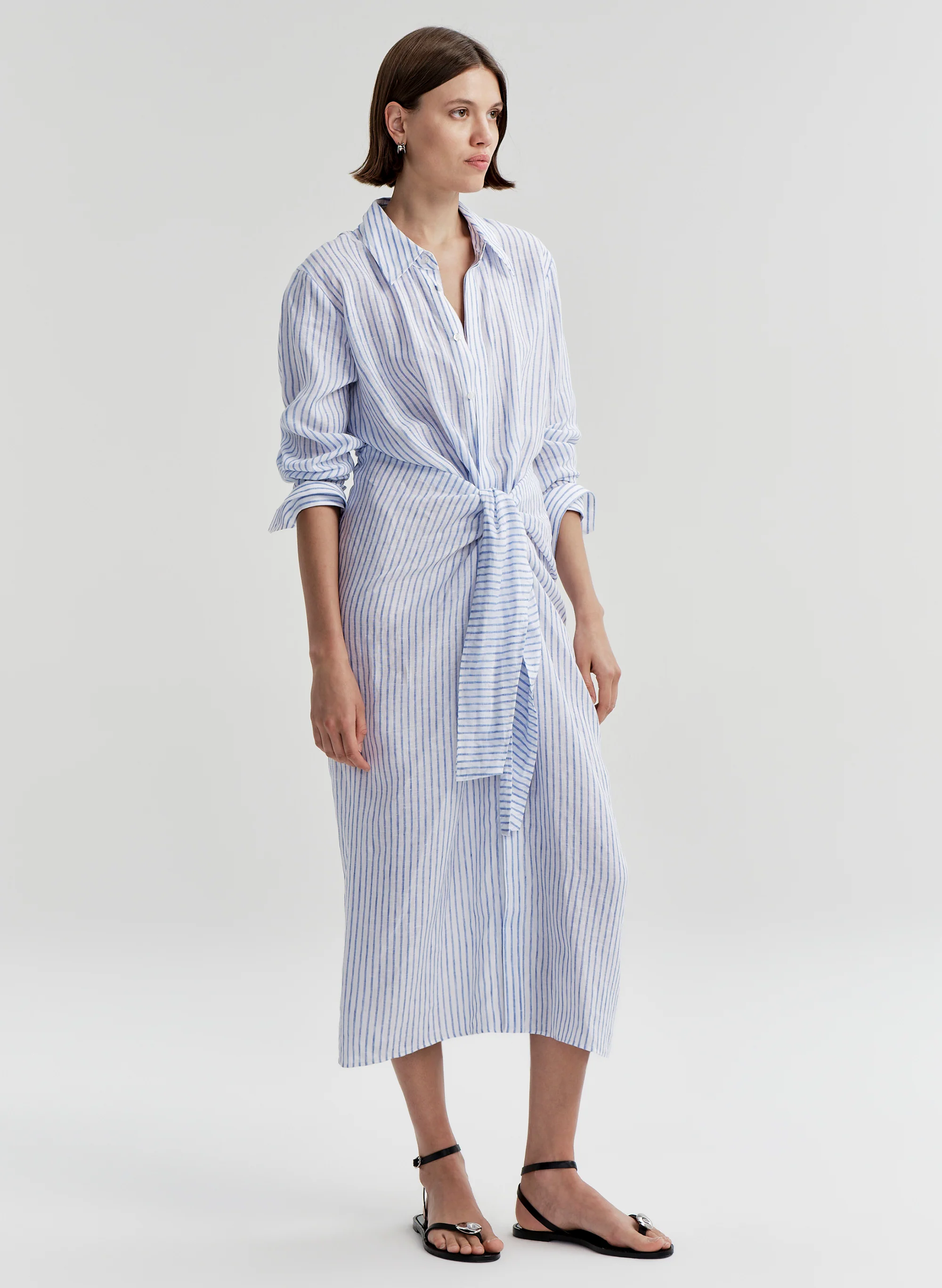 Mila Striped Linen Midi Dress - Image 3