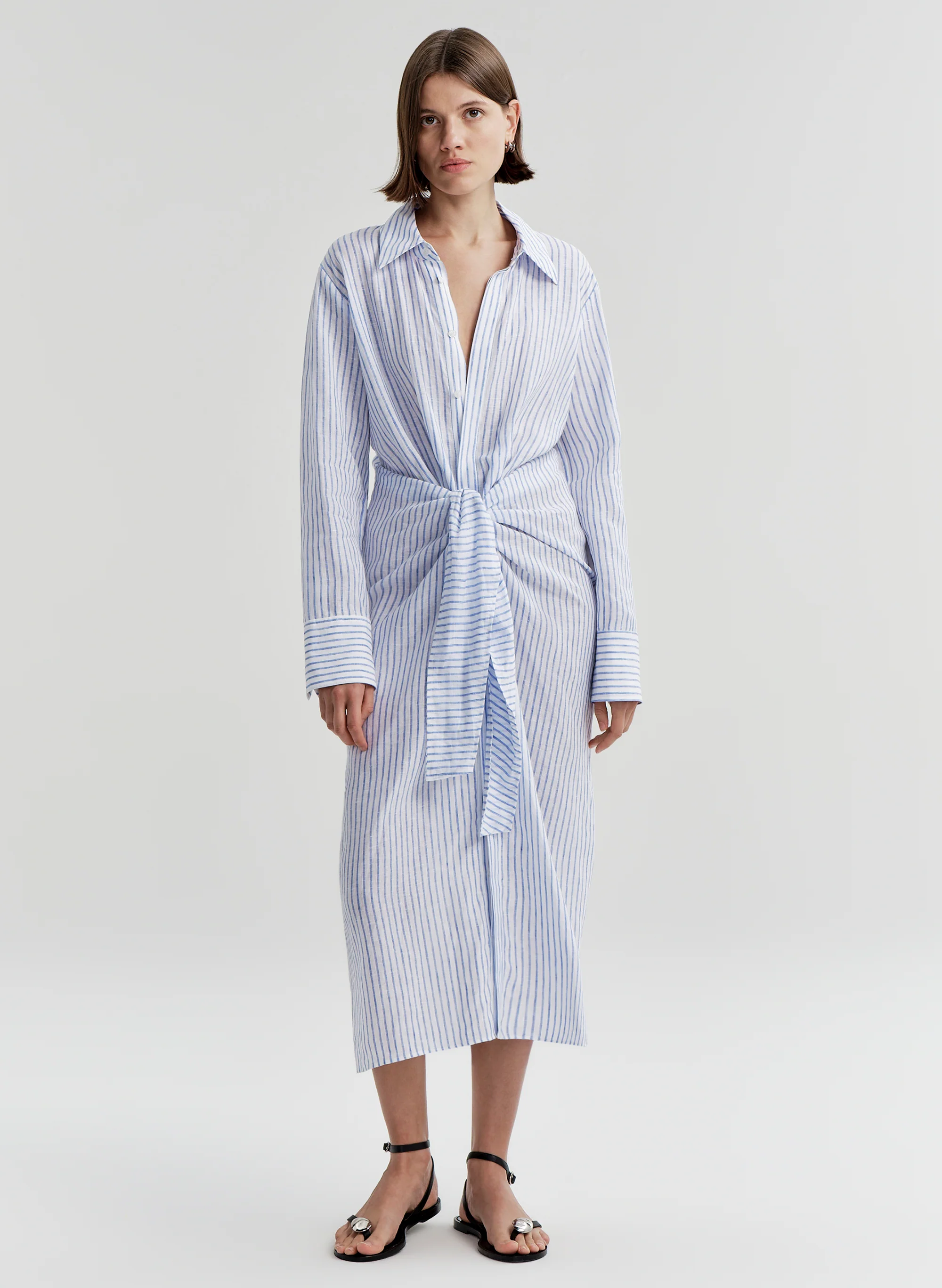 Mila Striped Linen Midi Dress - Image 4