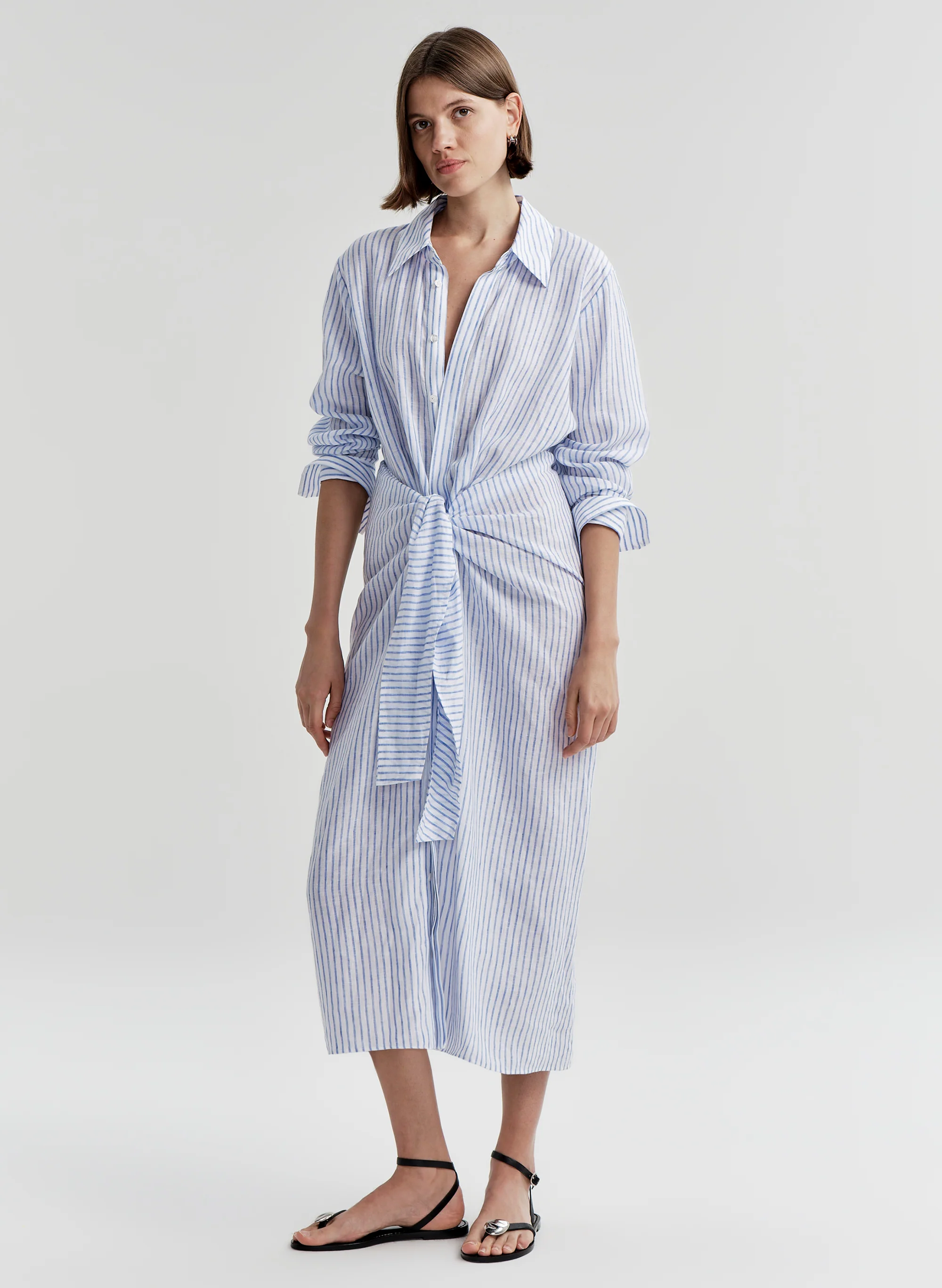 Mila Striped Linen Midi Dress - Image 5