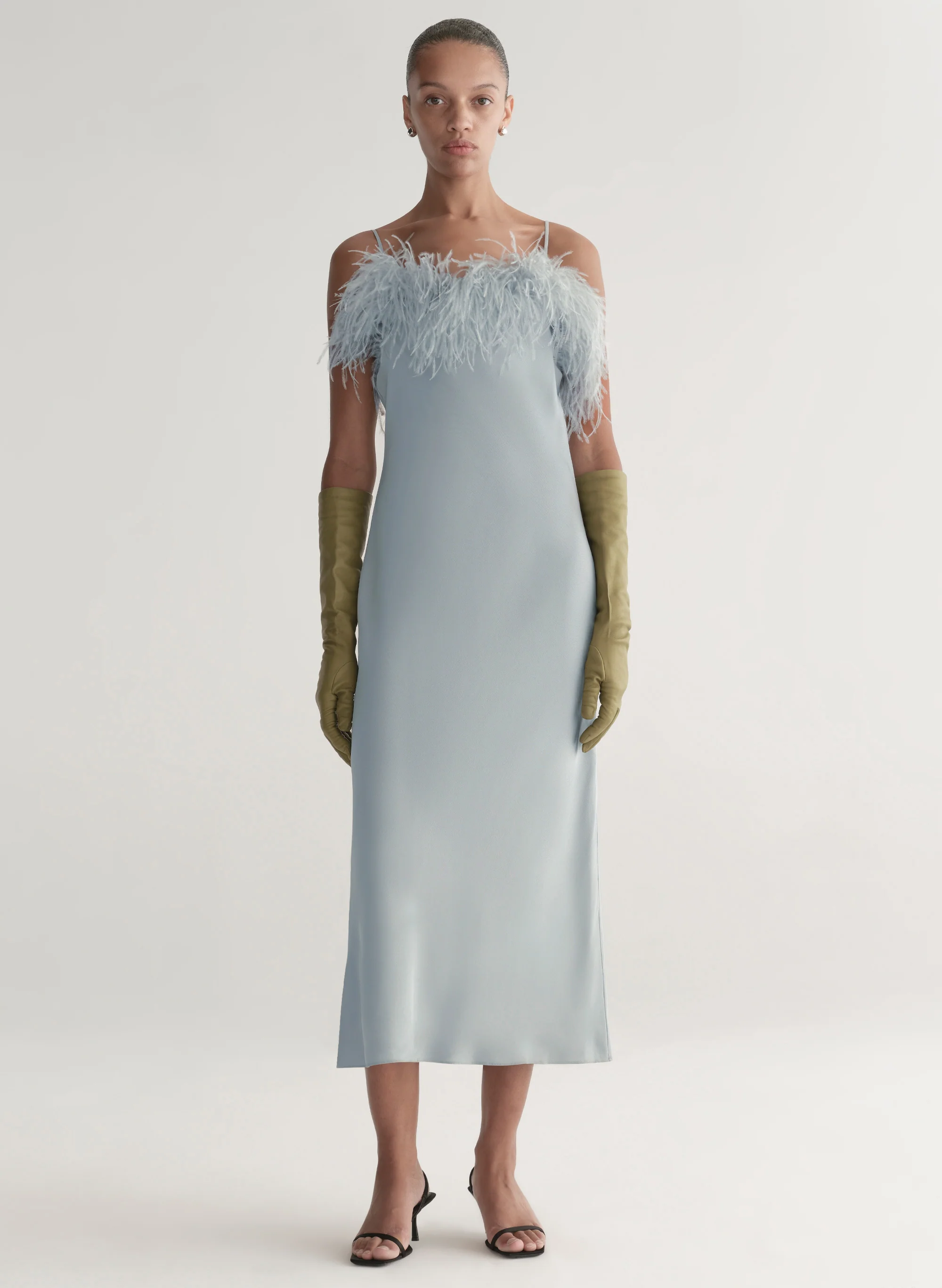Odette Feather Trimmed Midi Dress