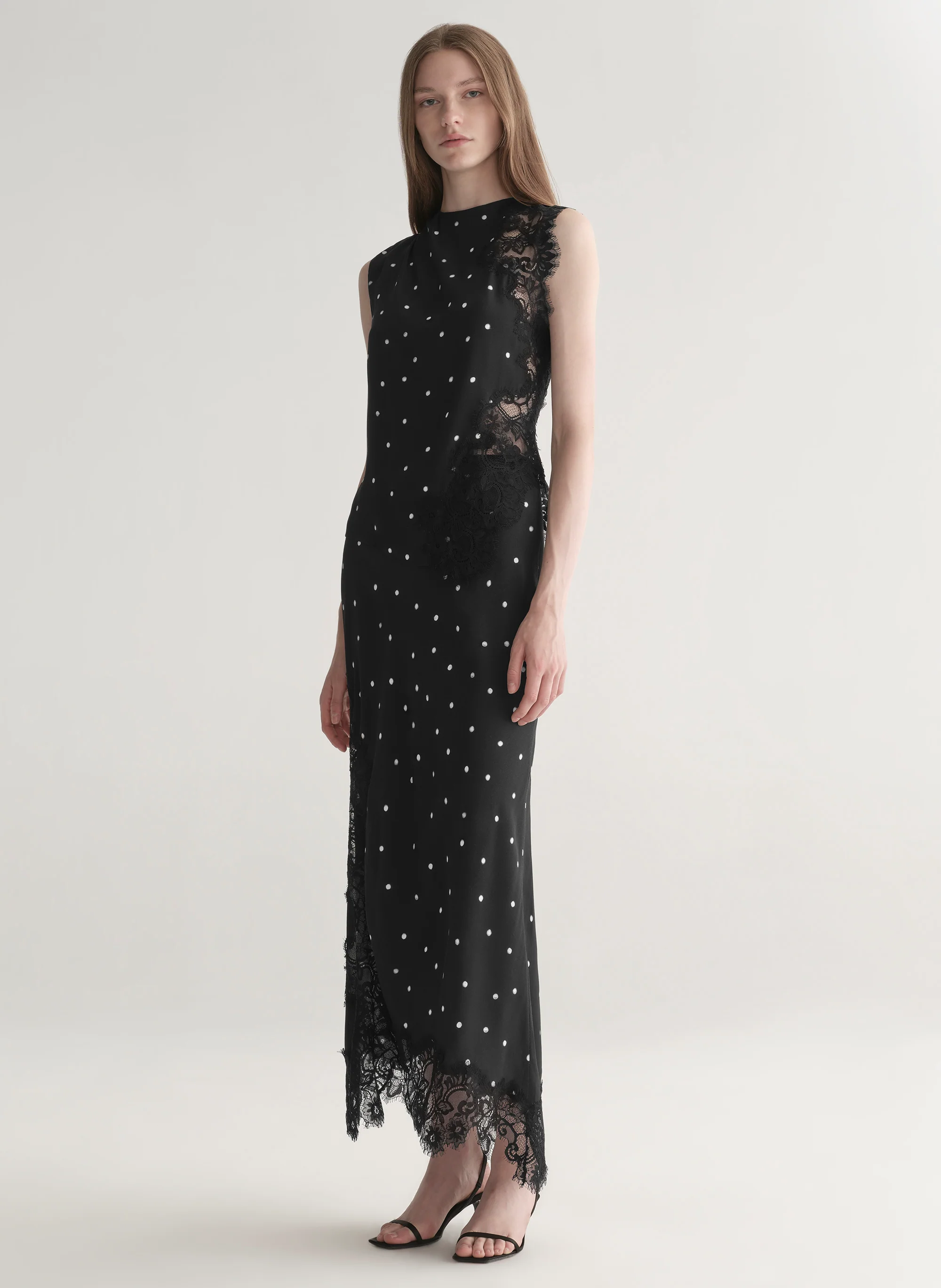 Olivia Polka Dot Crepe and Lace Midi Skirt - Image 4