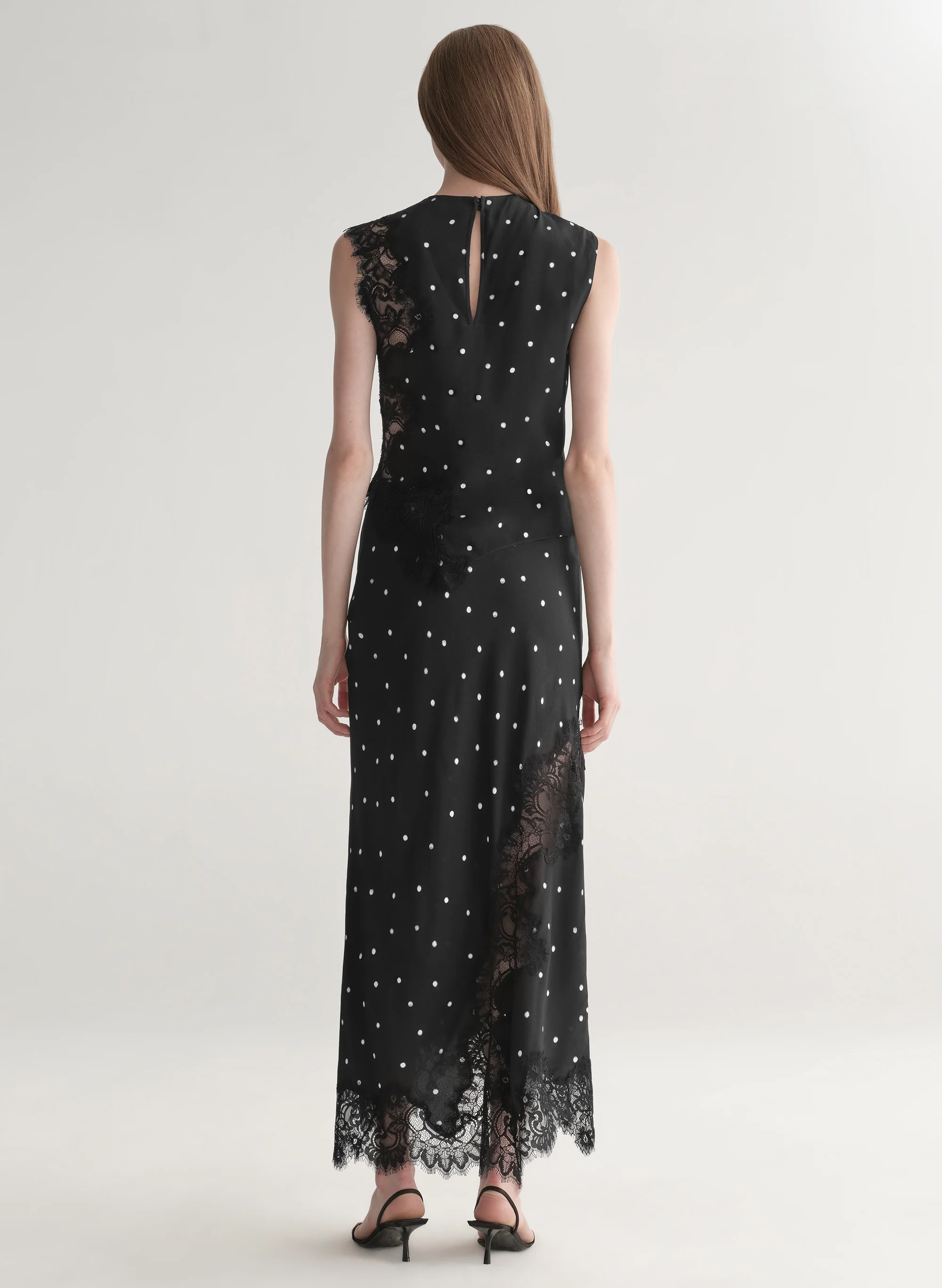 Olivia Polka Dot Crepe and Lace Midi Skirt - Image 5