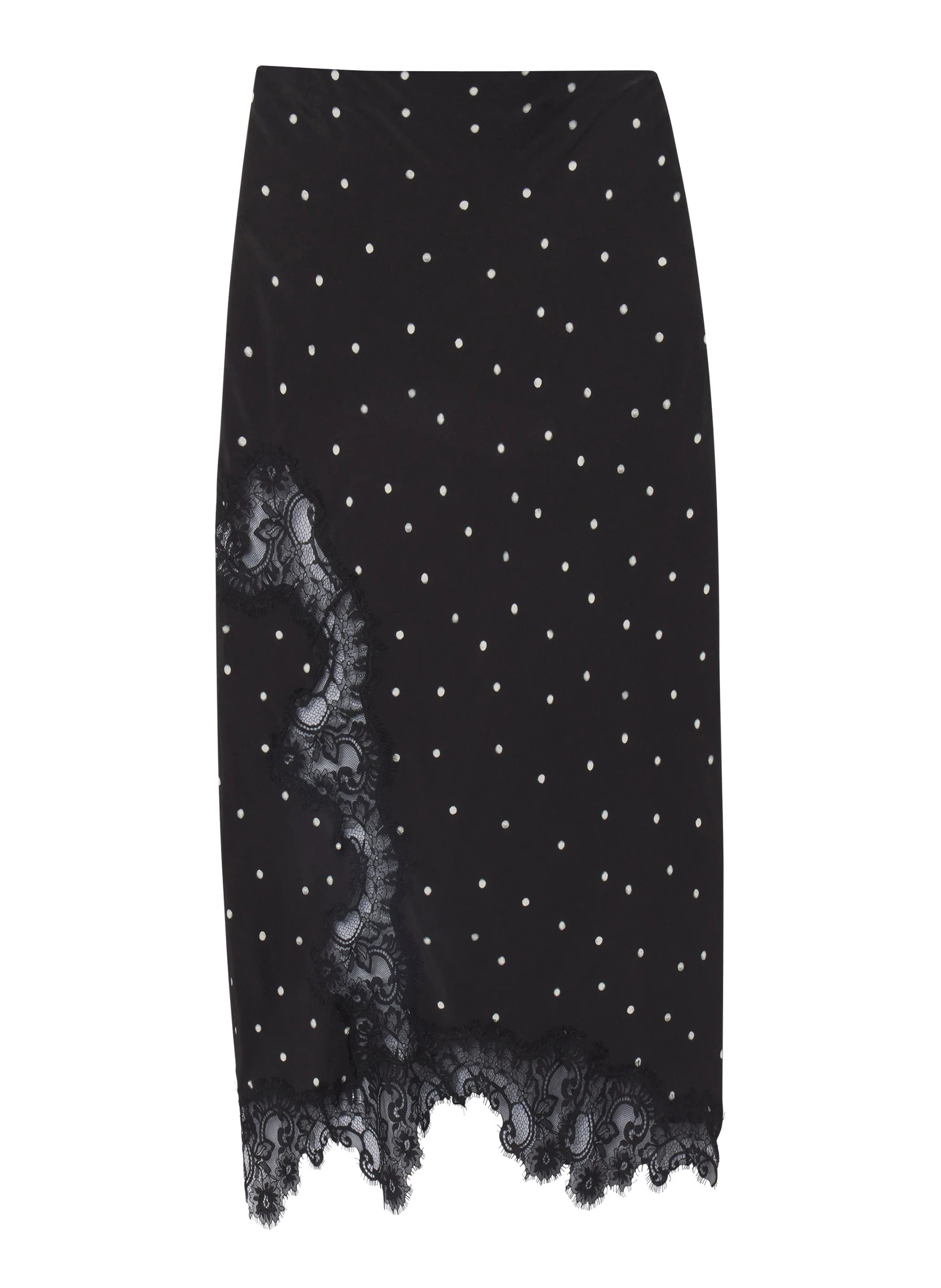 Olivia Polka Dot Crepe and Lace Midi Skirt - Image 6