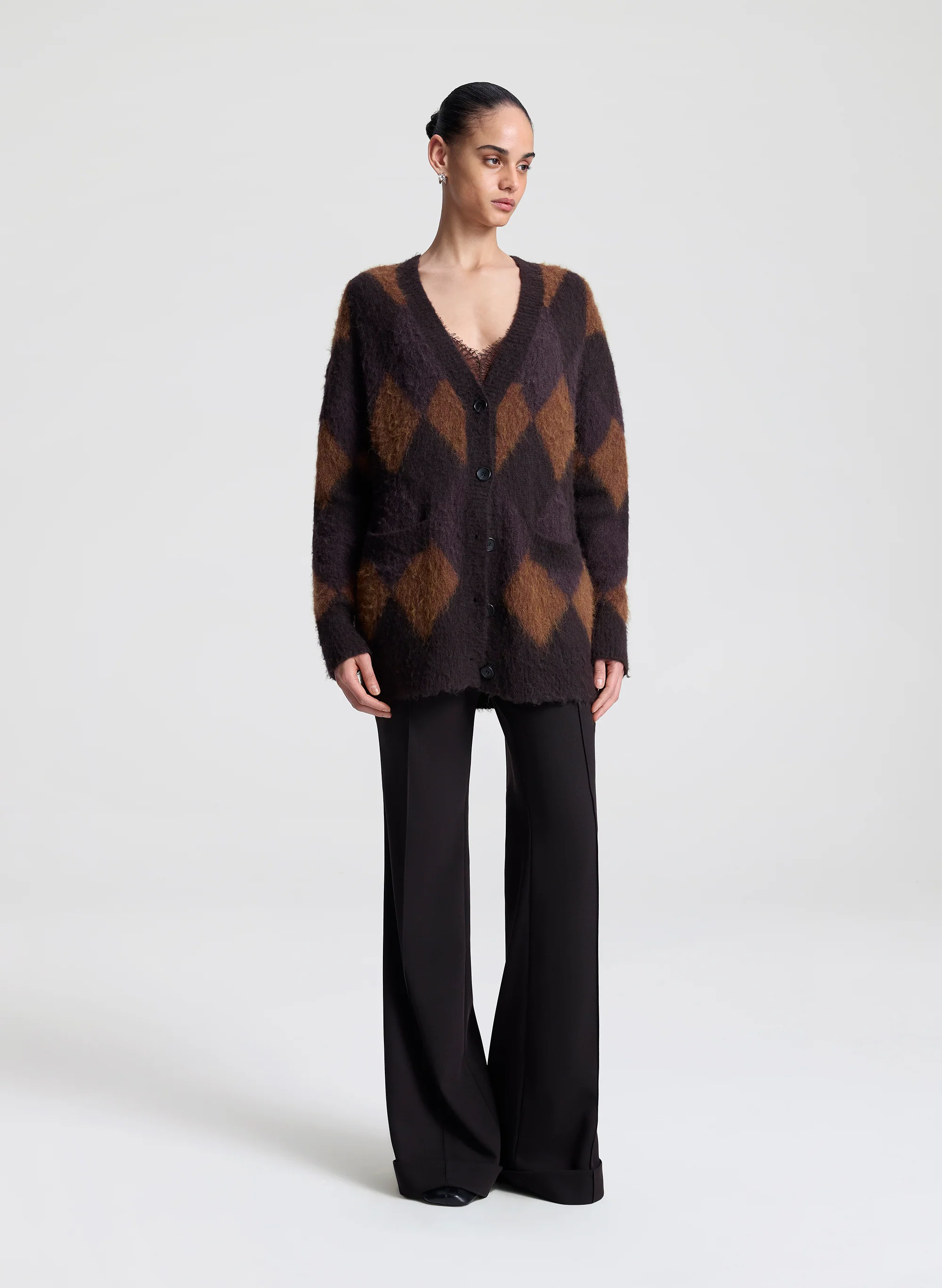Reid Brushed Alpaca Argyle Cardigan - Image 3