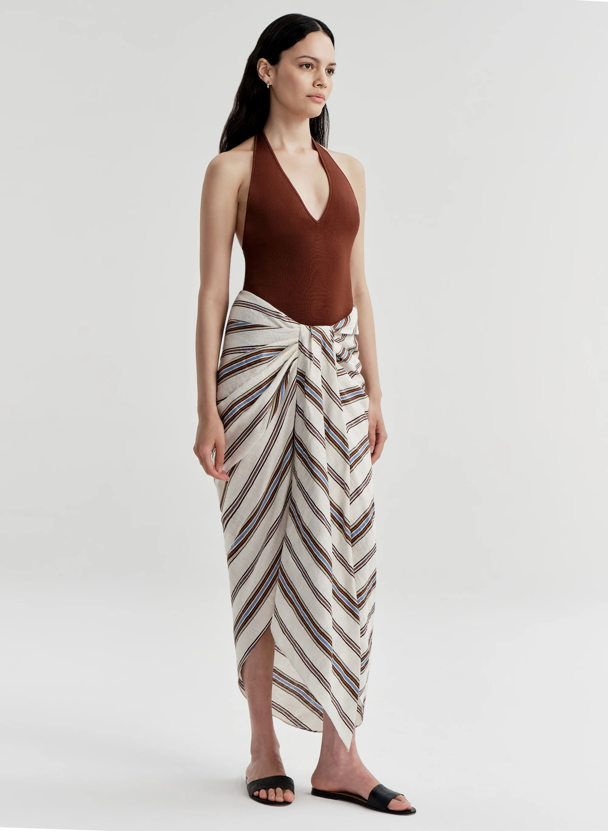 Rhodes Striped Linen Midi Skirt - Image 3