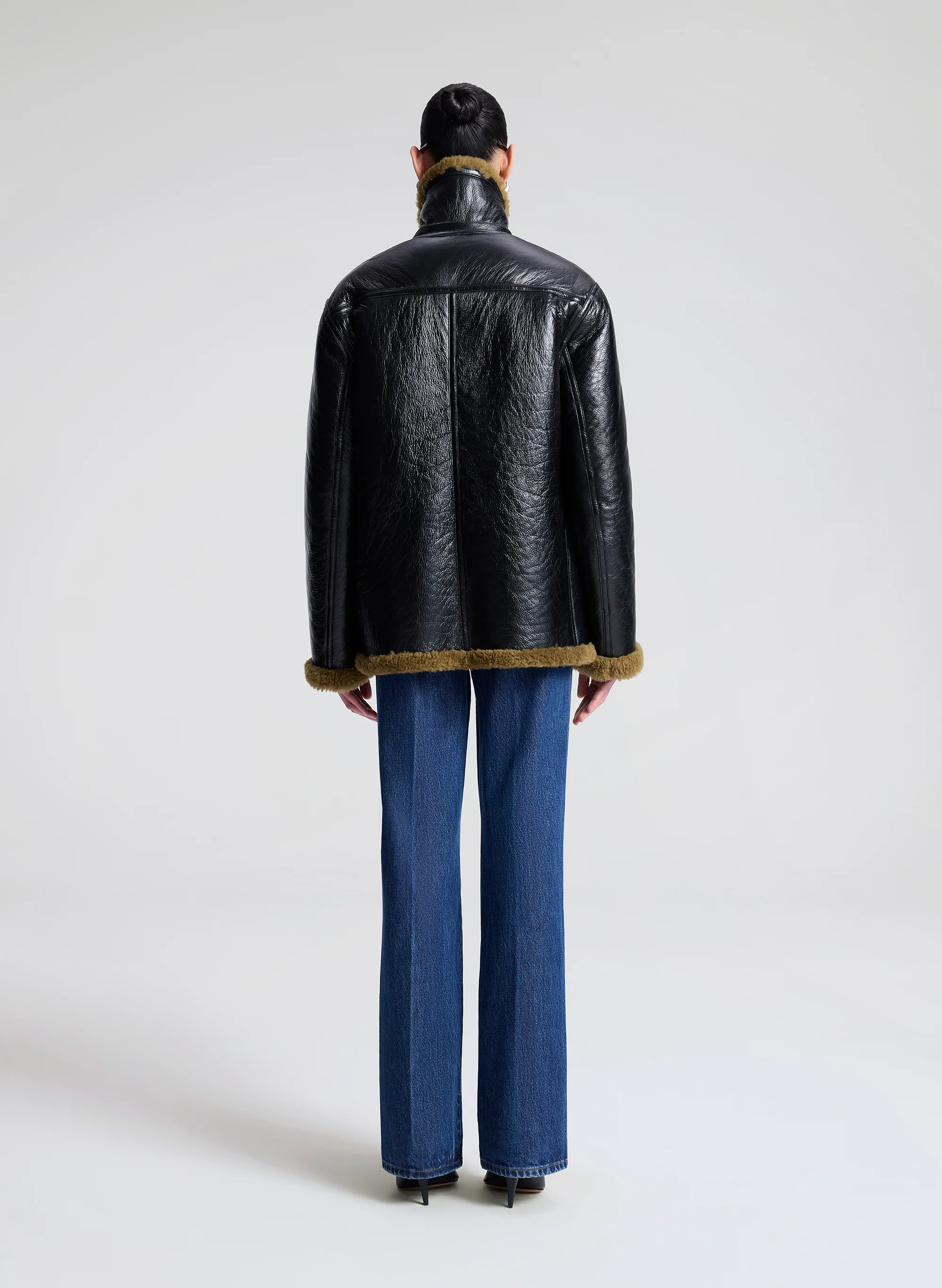 Ruth Glossy Leather and Shearling Reversible Coat - Image 6