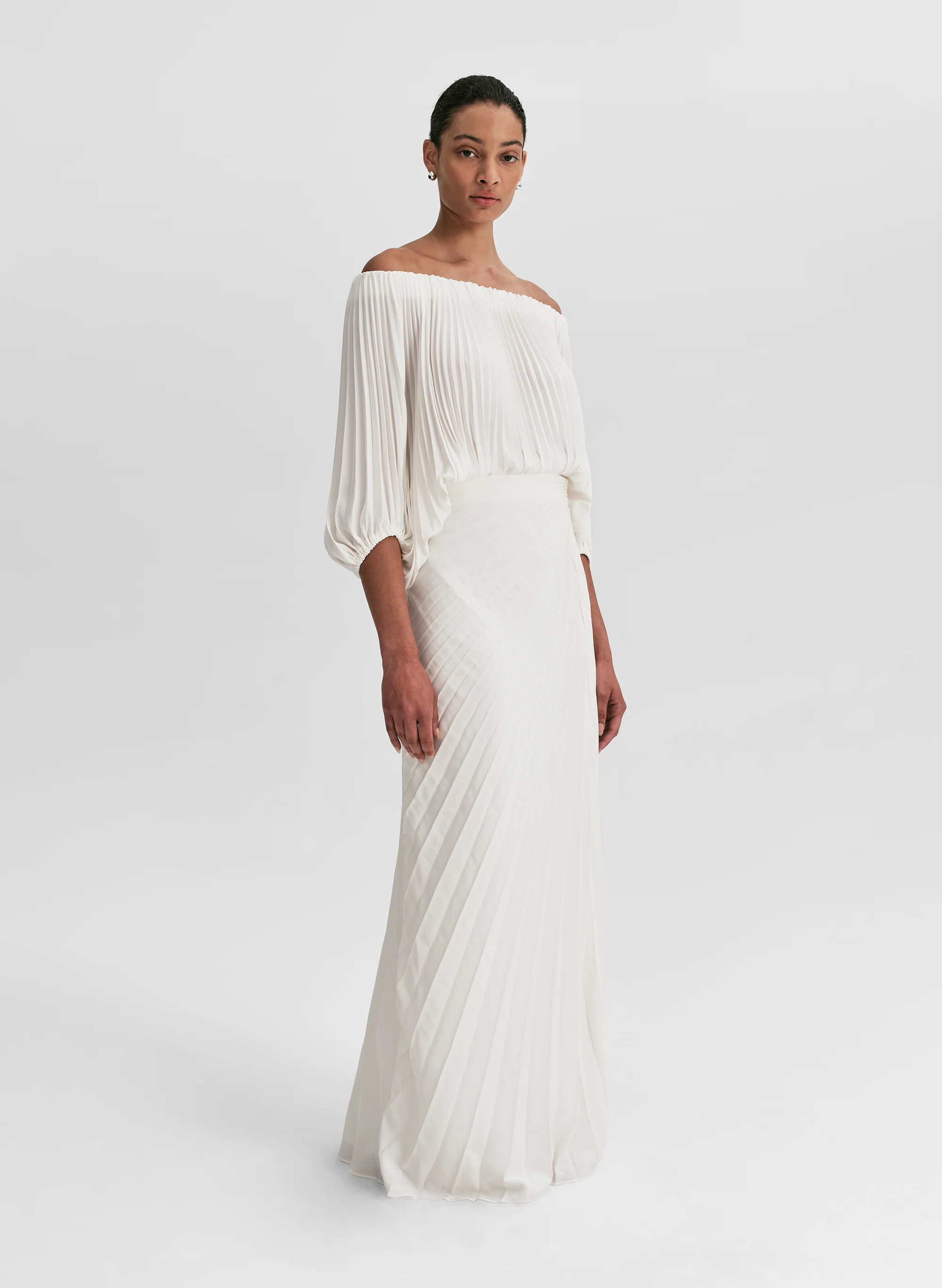 Sienna Satin Pleated Off Shoulder Top - Image 3