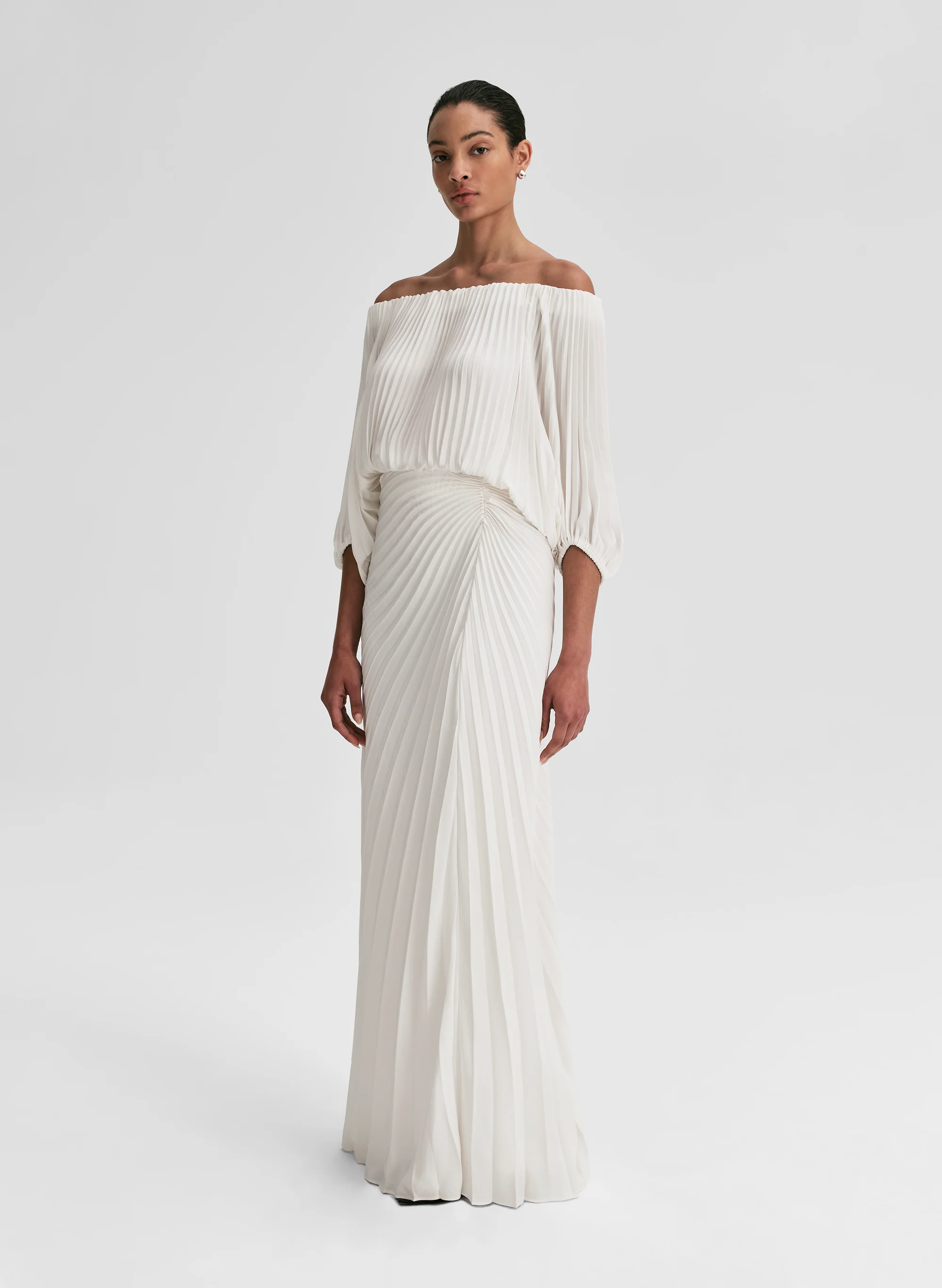 Sienna Satin Pleated Off Shoulder Top - Image 4
