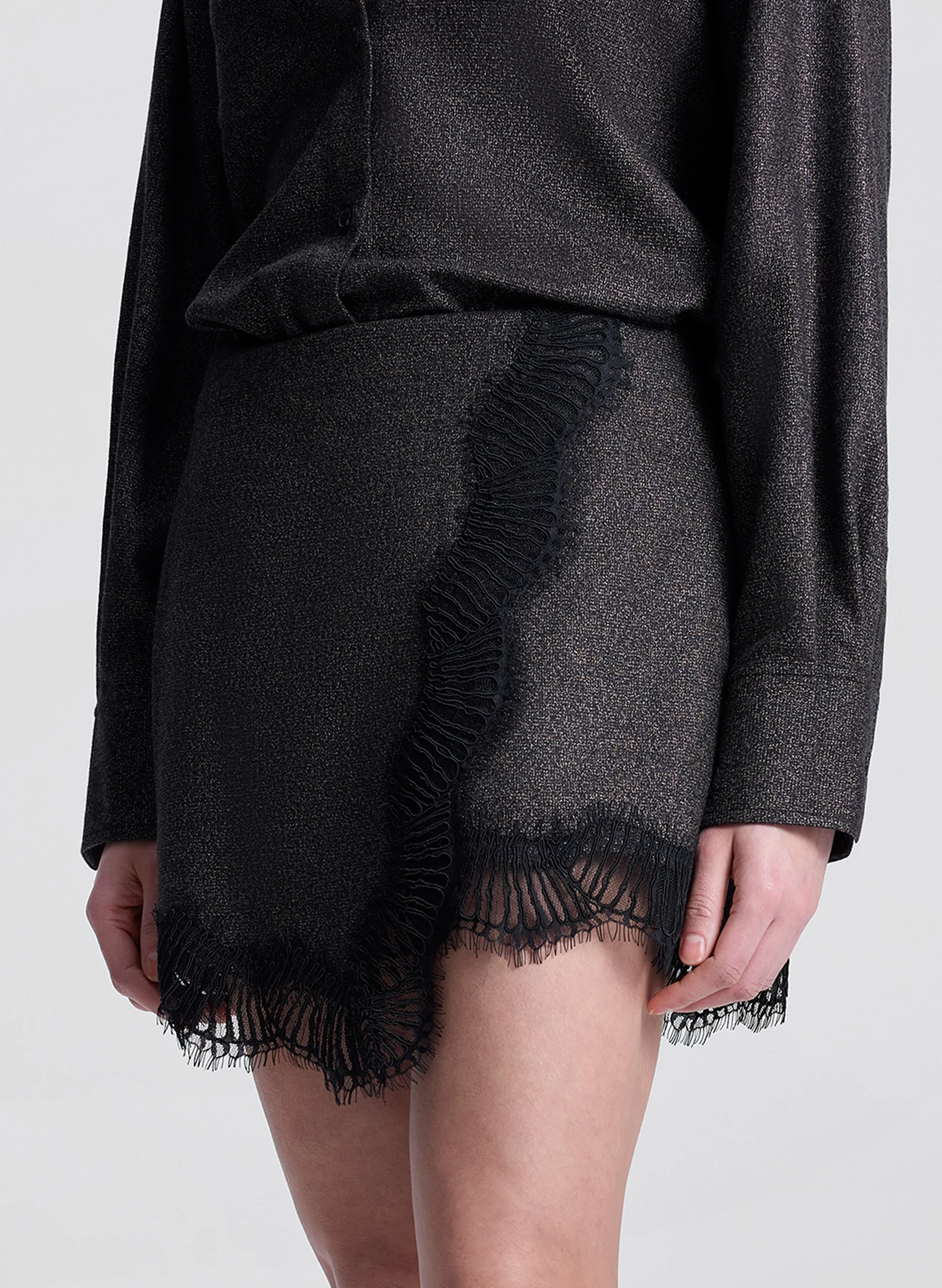 Sophia Wool Marled and Lace Mini Skirt - Image 2